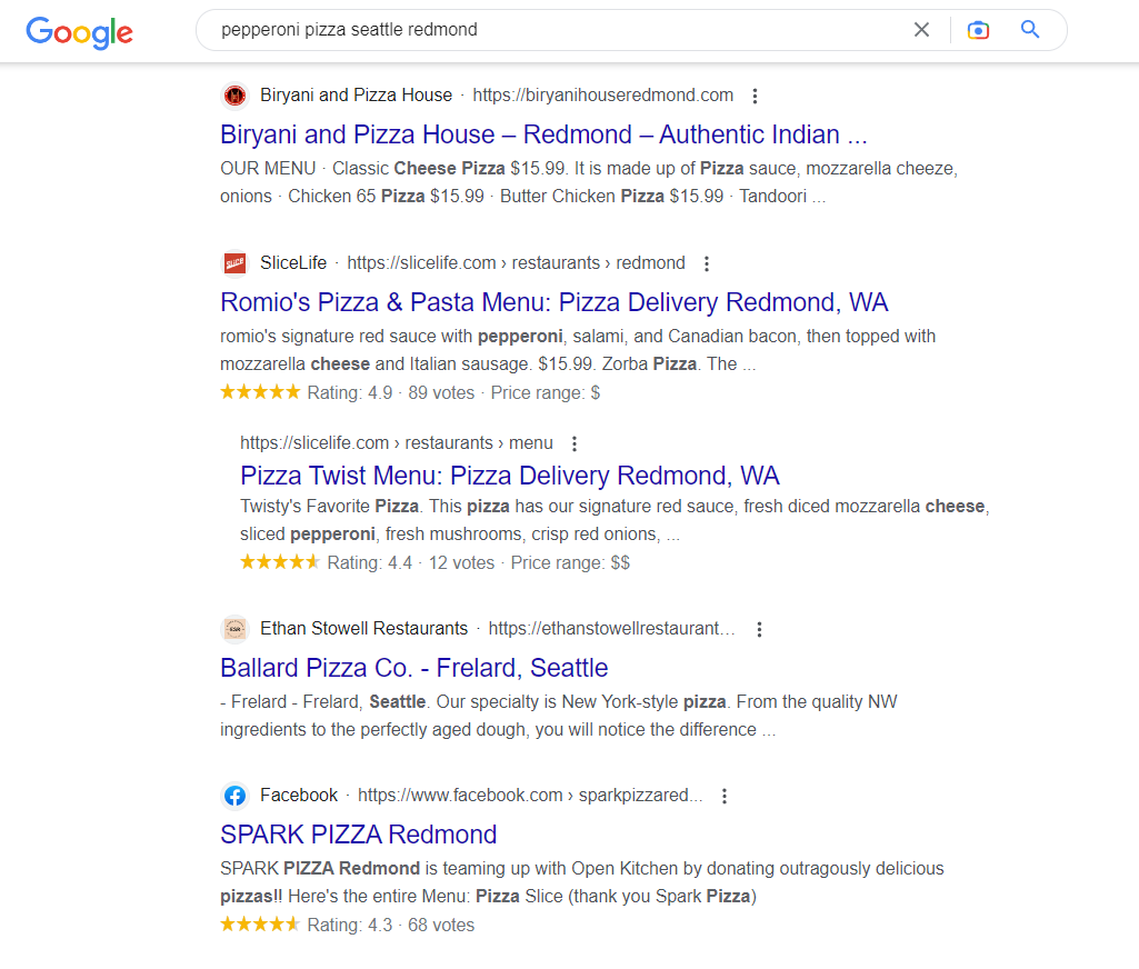 Search For Local Keywords in This Case Pepperoni Pizza Seattle 