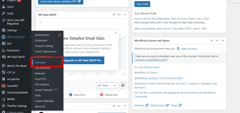 Click on All in One SEO and open Sitemaps