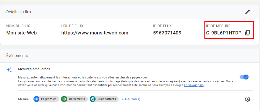 Code du flux pour installer Google Analytics 4