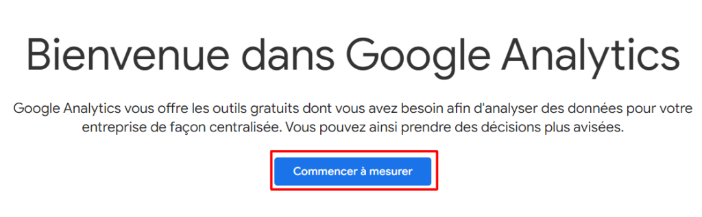 Page accueil pour installer Google Analytics 4