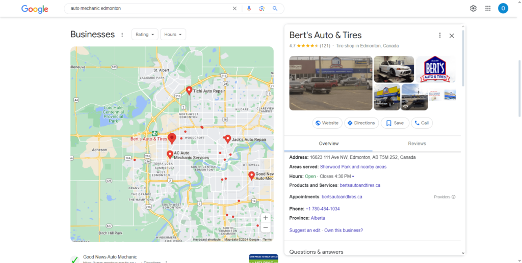 Auto mechanic Google Business profile